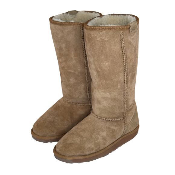 Emu Stinger Hi Tall Sheepskin Suede Leather Boots Tan Unisex Boho Y2K - Picture 1 of 11
